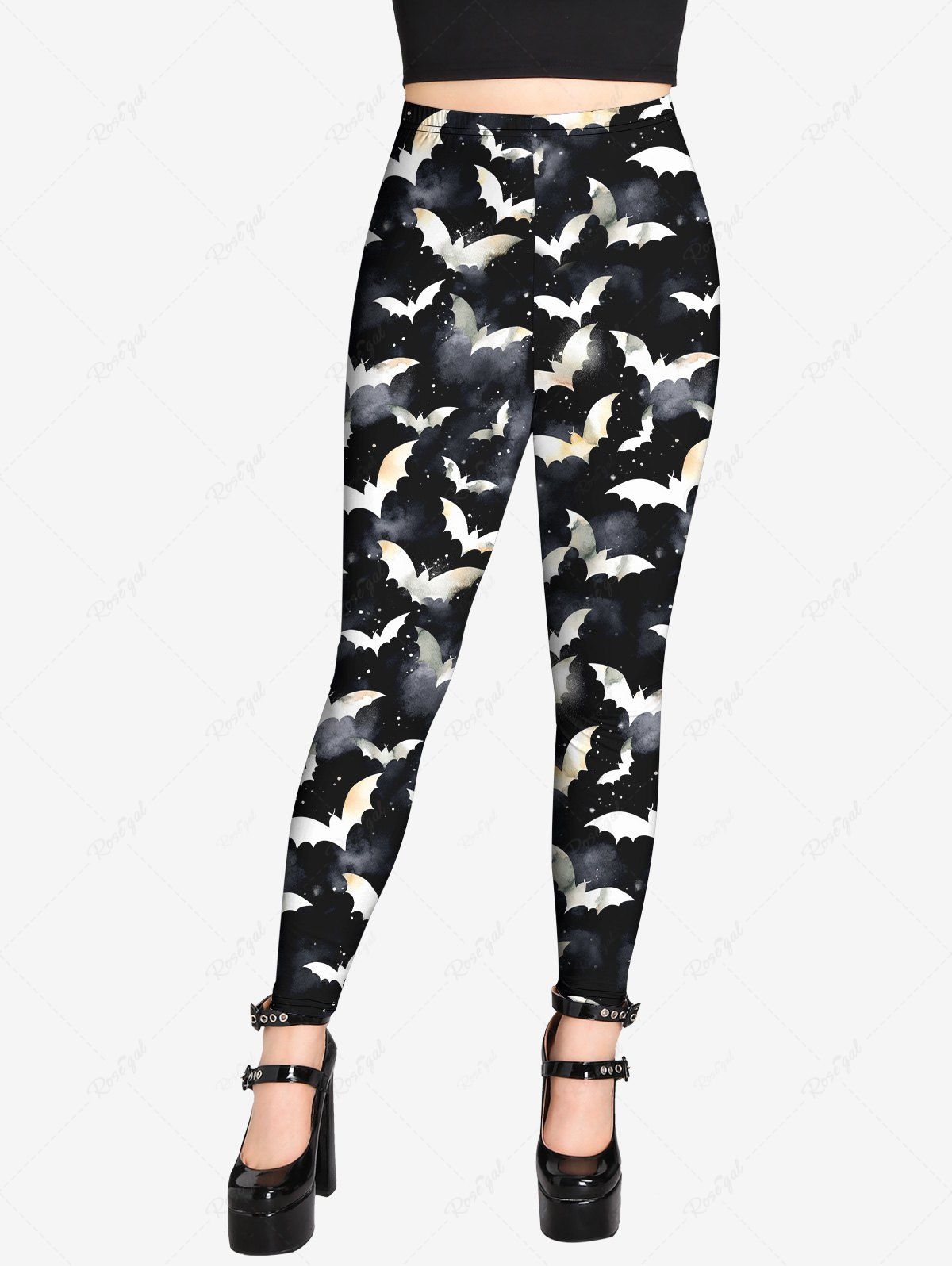 Gothic Plus Size Bat Cloud Galaxy Print Skinny Halloween Leggings