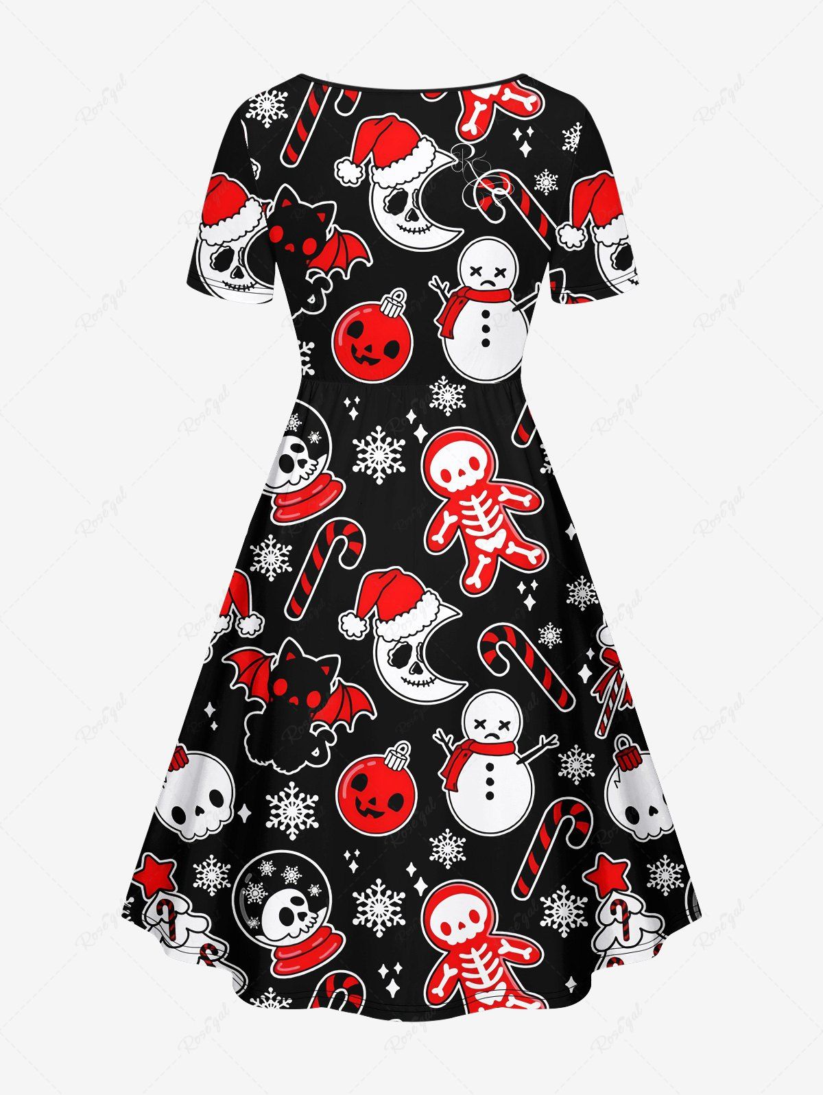 💗DVORAH LOVES💗 Gothic Plus Size Snowman Cat Bat Skulls Skeleton Snowflake Moon Candy Print Christmas Cinched Dress