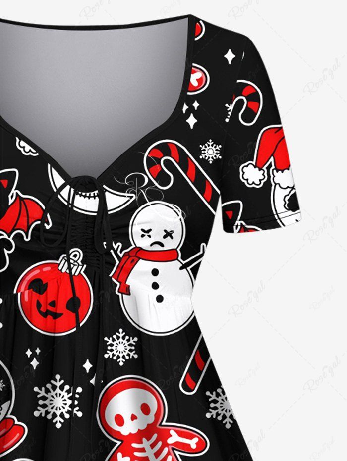 💗DVORAH LOVES💗 Gothic Plus Size Snowman Cat Bat Skulls Skeleton Snowflake Moon Candy Print Christmas Cinched Dress