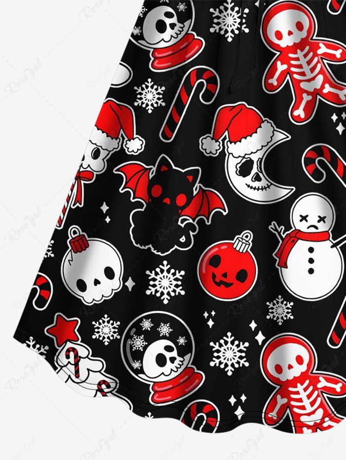 💗DVORAH LOVES💗 Gothic Plus Size Snowman Cat Bat Skulls Skeleton Snowflake Moon Candy Print Christmas Cinched Dress