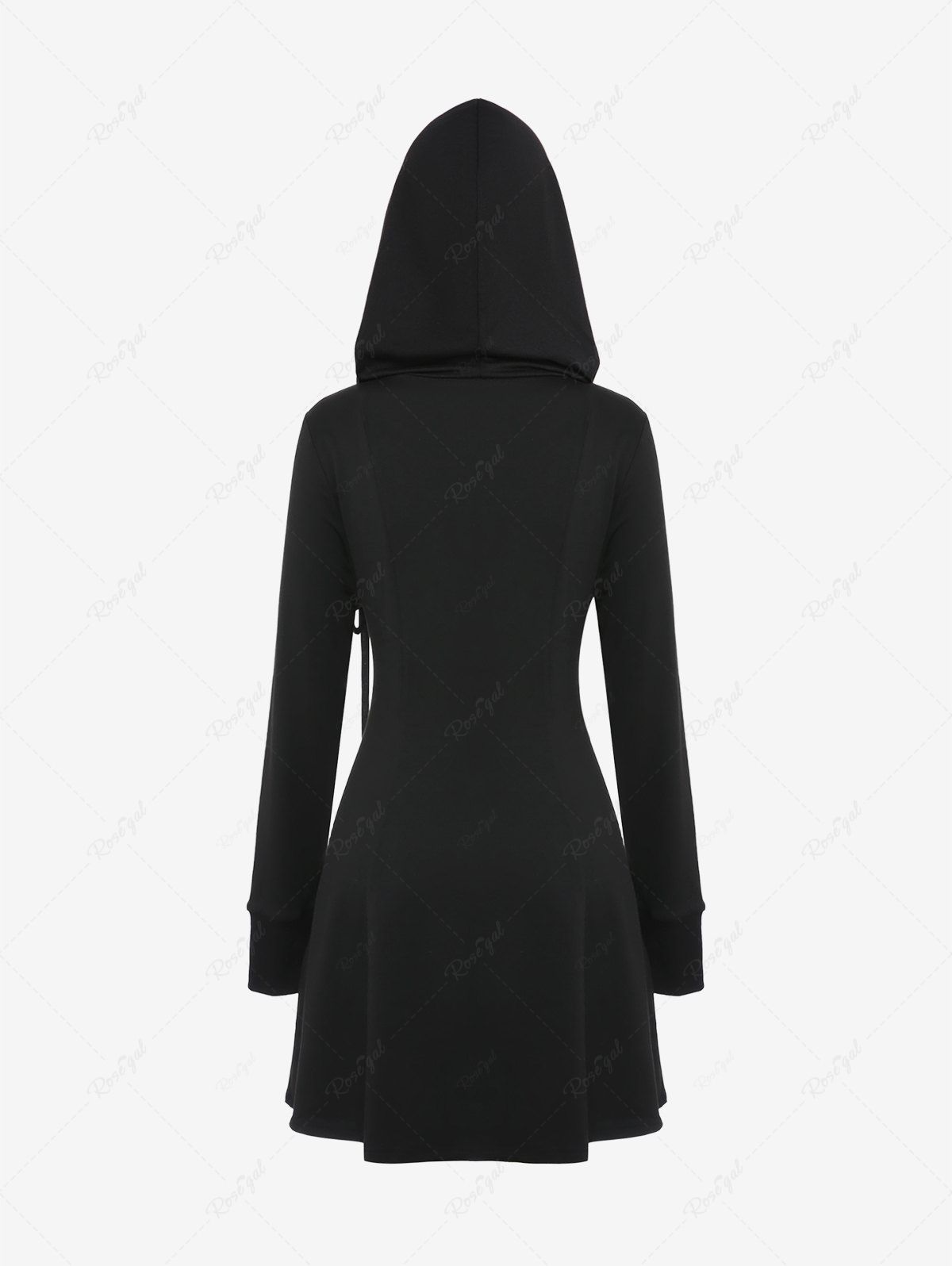 Gothic PU Panel Turn-down Collar Grommet Lace Up Braided Side Zip Hooded Coat