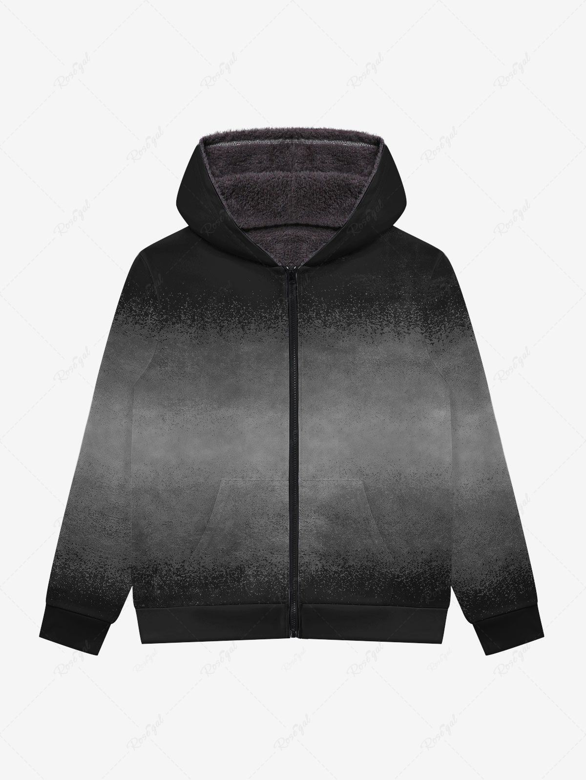 Gothic Layered Ombre Print Full Zipper Pockets Fleece Lining Hoodie For Men