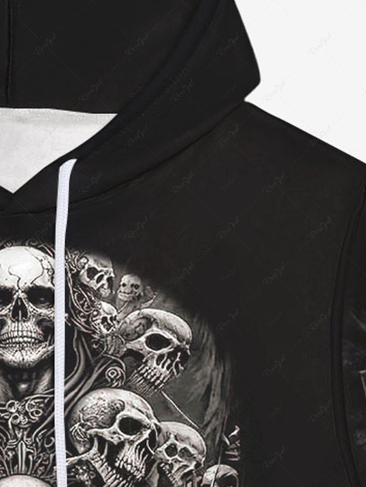 Gothic 3D Bloody Skulls Chains Print Pocket Drawstring Fleece Lining Hoodie For Men