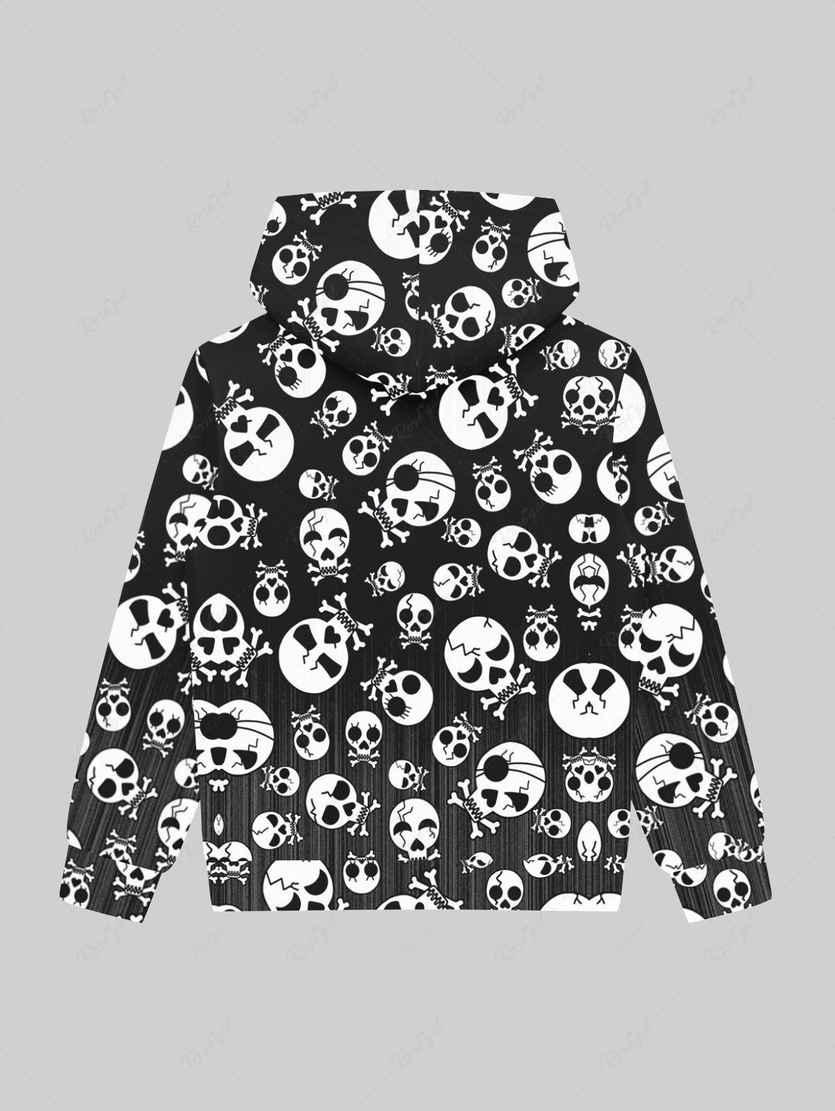 Gothic Skulls Print Halloween Full Zipper Pockets Fleece Lining Hoodie For Men