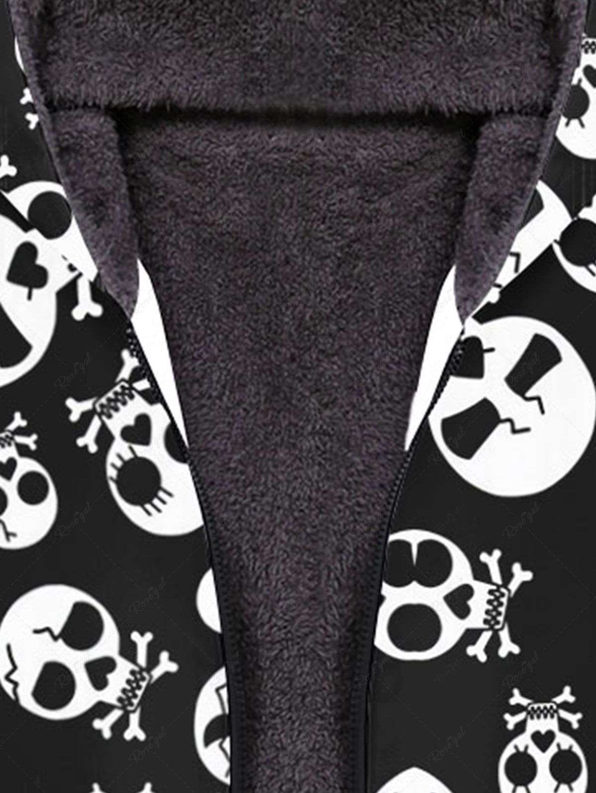 Gothic Skulls Print Halloween Full Zipper Pockets Fleece Lining Hoodie For Men