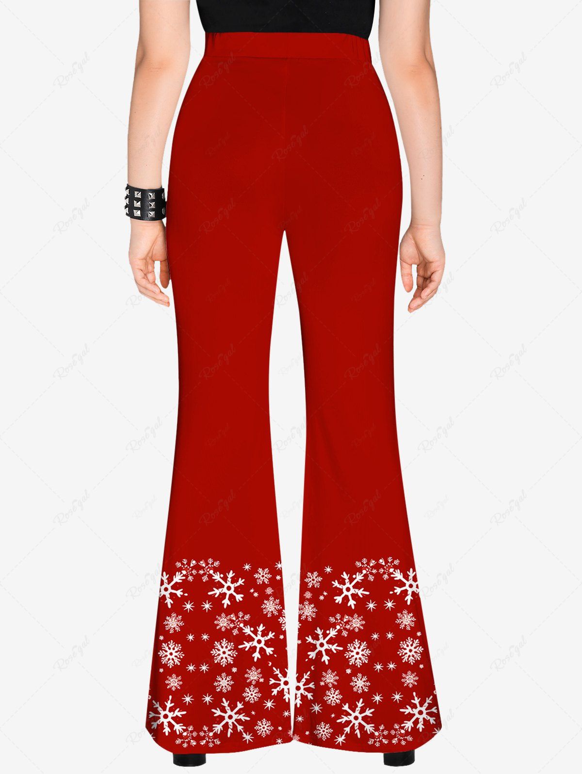 Gothic Skulls Snowflake Christmas Graphic Print Pull On Flare Pants