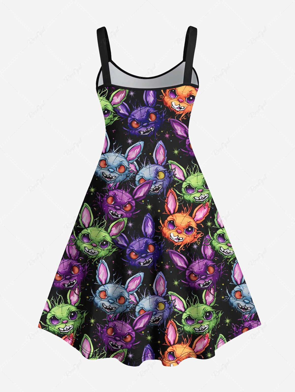 Gothic Plus Size 3D Colorful Rabbits Print Sleeveless A Line Tank Dress