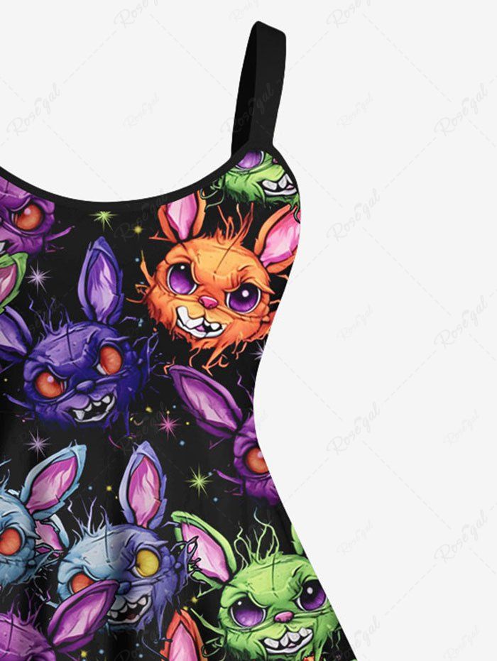 Gothic 3D Colorful Rabbits Print Sleeveless A Line Tank Dress