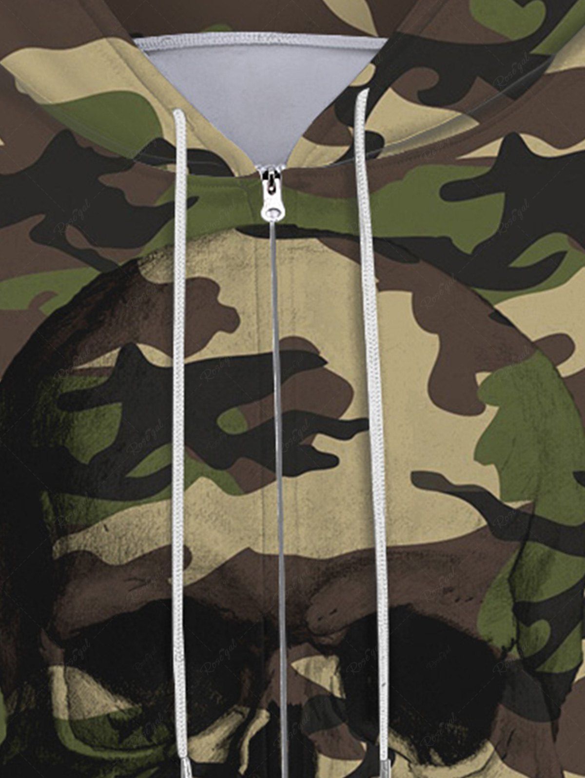 Gothic 3D Camouflage Skull Print Zipper Pockets Drawstring Hoodie For Men