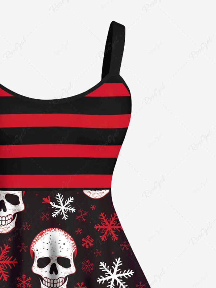 Gothic Striped Snowflake Skulls Print Christmas A Line Sleeveless Dress