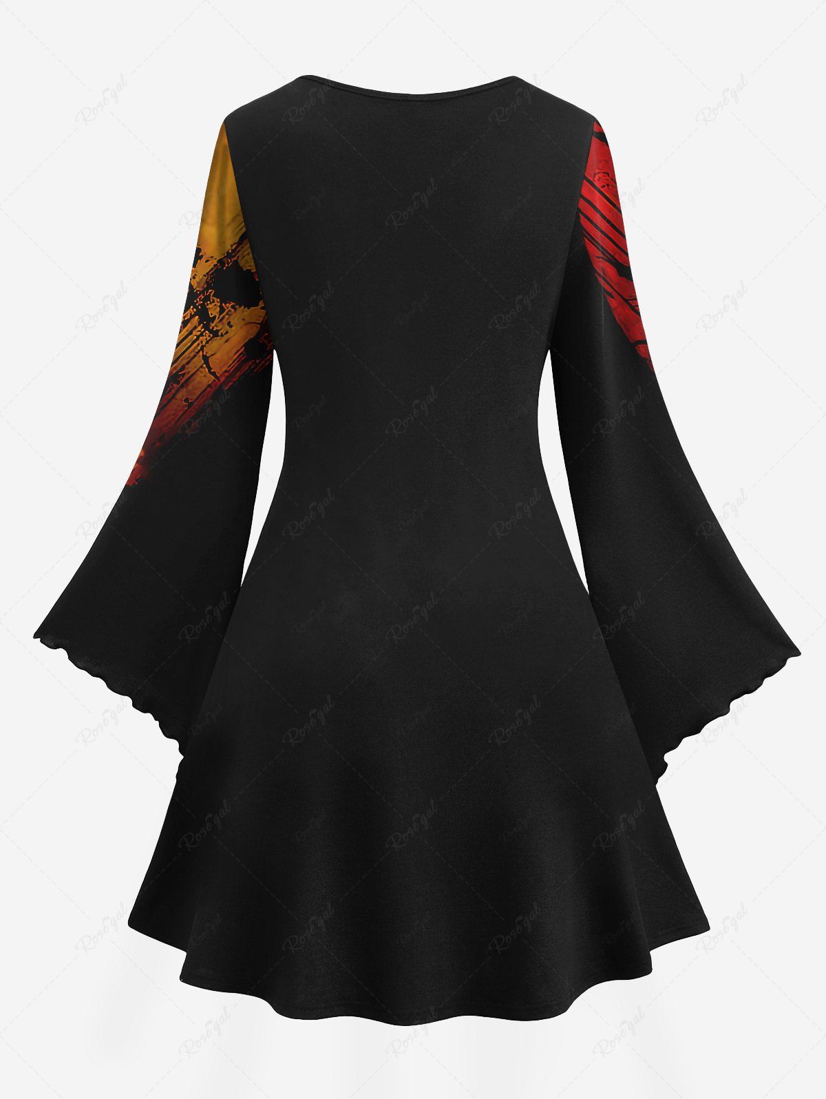 Gothic Plus Size Flare Sleeves Tree Branch Ombre Dusk Print A Line Dress