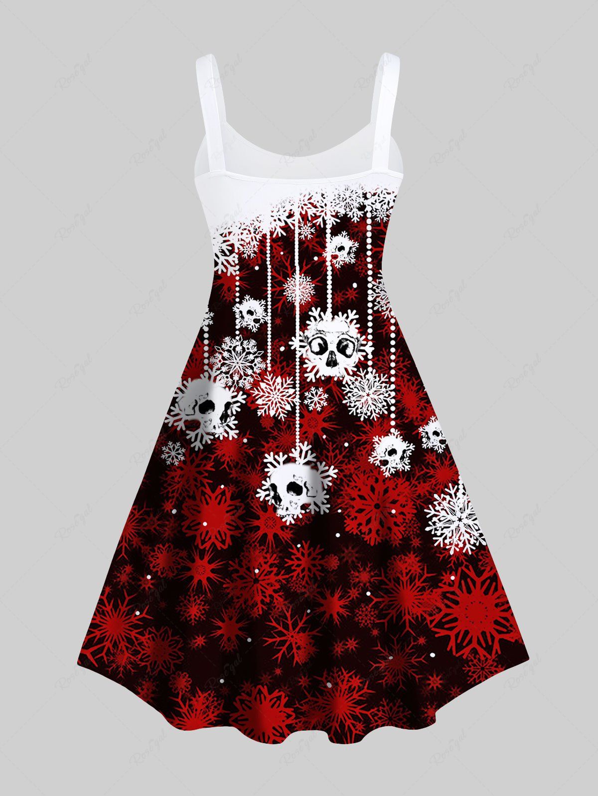 Gothic Plus Size Skulls Snowflake Christmas Ball Print Ombre A Line Tank Party Dress