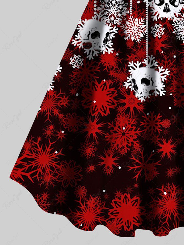 Gothic Plus Size Skulls Snowflake Christmas Ball Print Ombre A Line Tank Party Dress