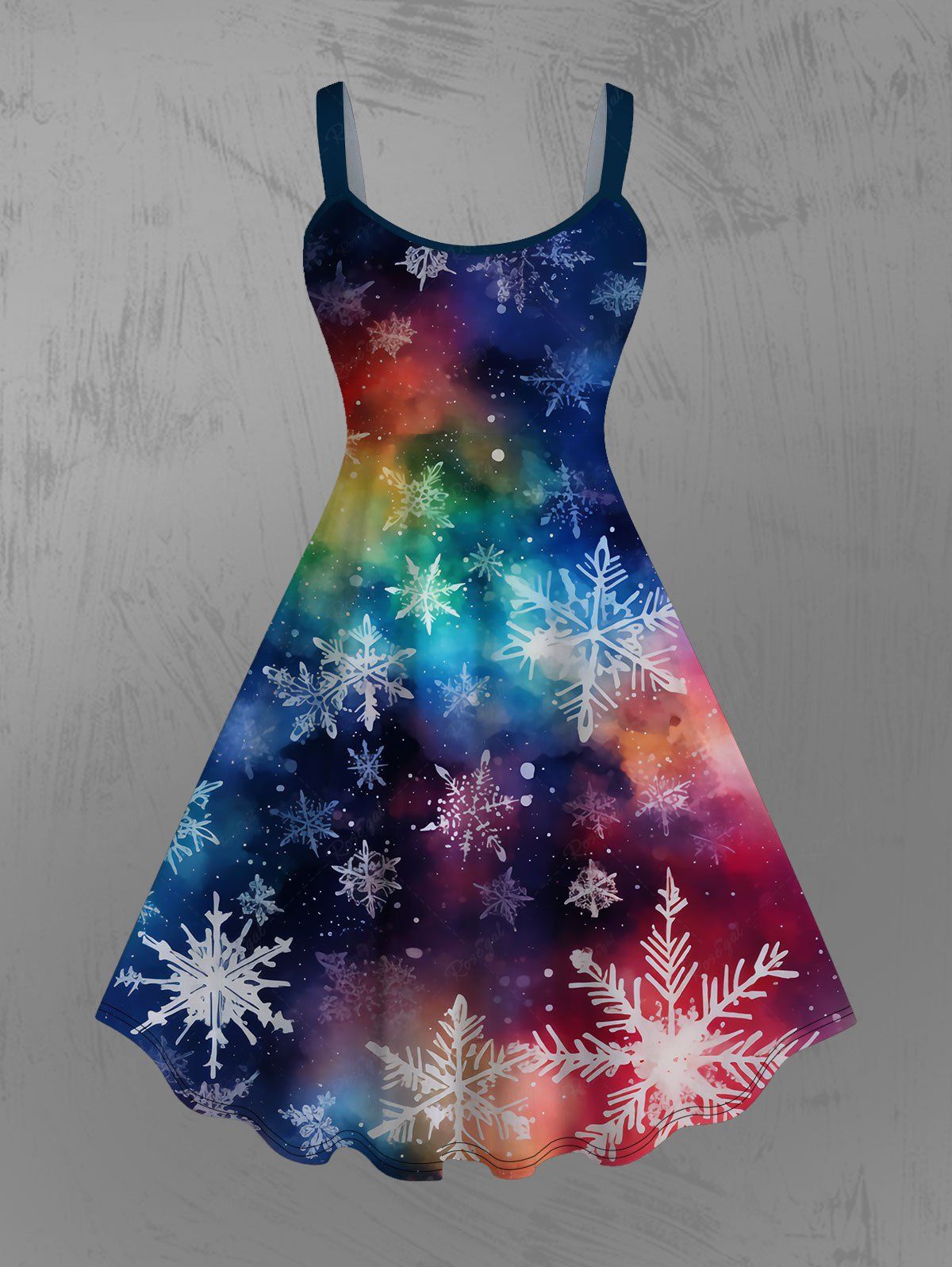 Gothic Colorful Ombre Galaxy Snowflake Print Christmas A Line Tank Dress