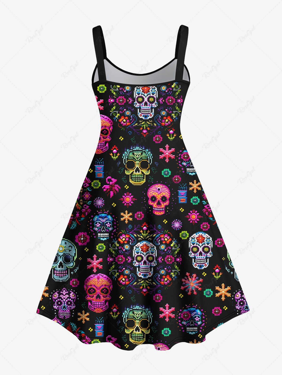 Gothic Valentine's Day Colorful Floral Skulls Snowflake Heart Print A Line Tank Dress