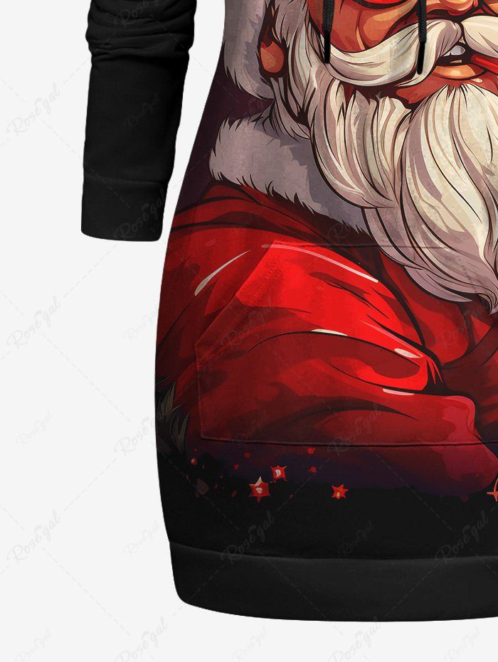 Gothic Plus Size Sunglasses Santa Claus Print Christmas Pocket Drawstring Pullover Long Sleeves Hoodie