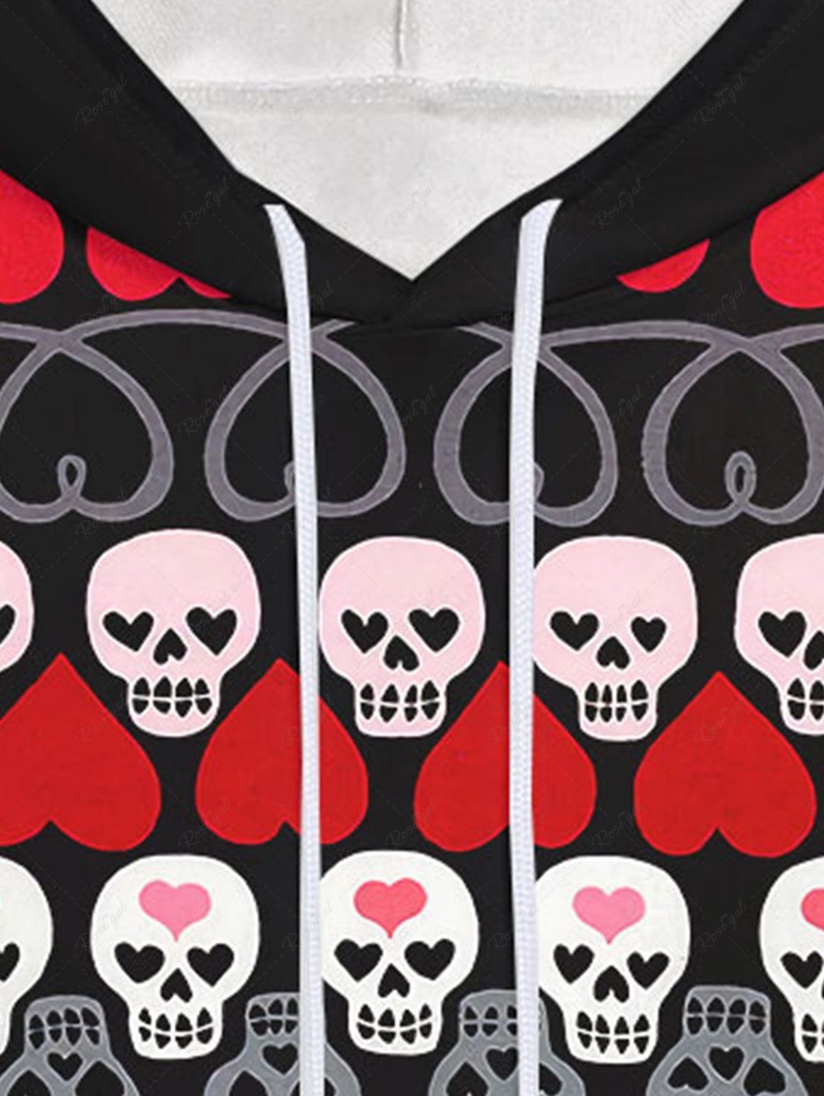 Gothic Valentine's Day Skulls Heart Striped Print Pocket Drawstring Pullover Long Sleeves Hoodie For Men