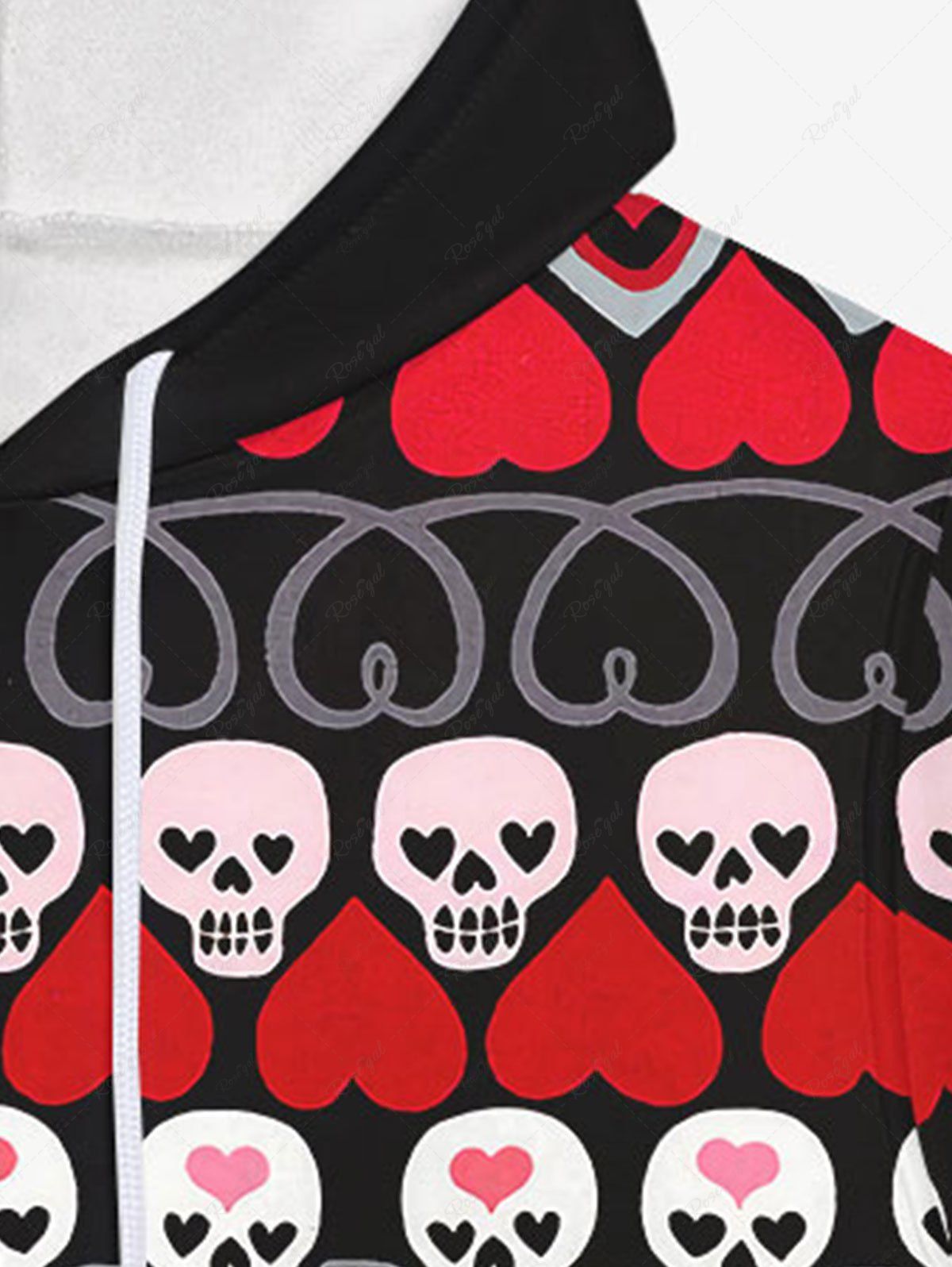 Gothic Valentine's Day Skulls Heart Striped Print Pocket Drawstring Pullover Long Sleeves Hoodie For Men