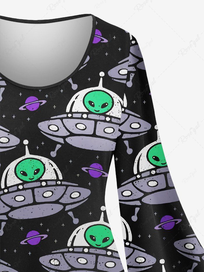 Gothic Flare Sleeves Alien Planet Galaxy Print A Line Dress