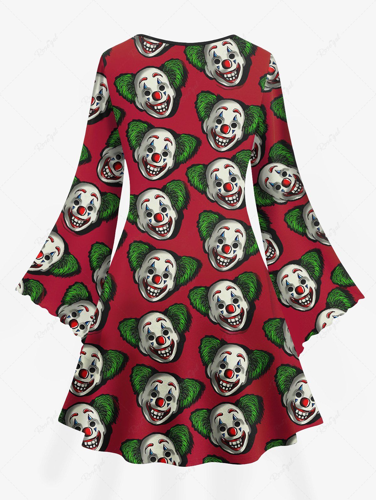 Gothic Plus Size Christmas Clown Print Flare Sleeve A Line Dress