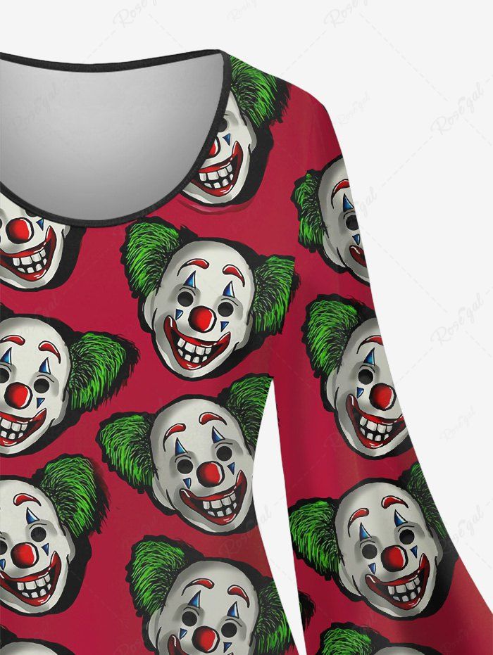 Gothic Plus Size Christmas Clown Print Flare Sleeve A Line Dress