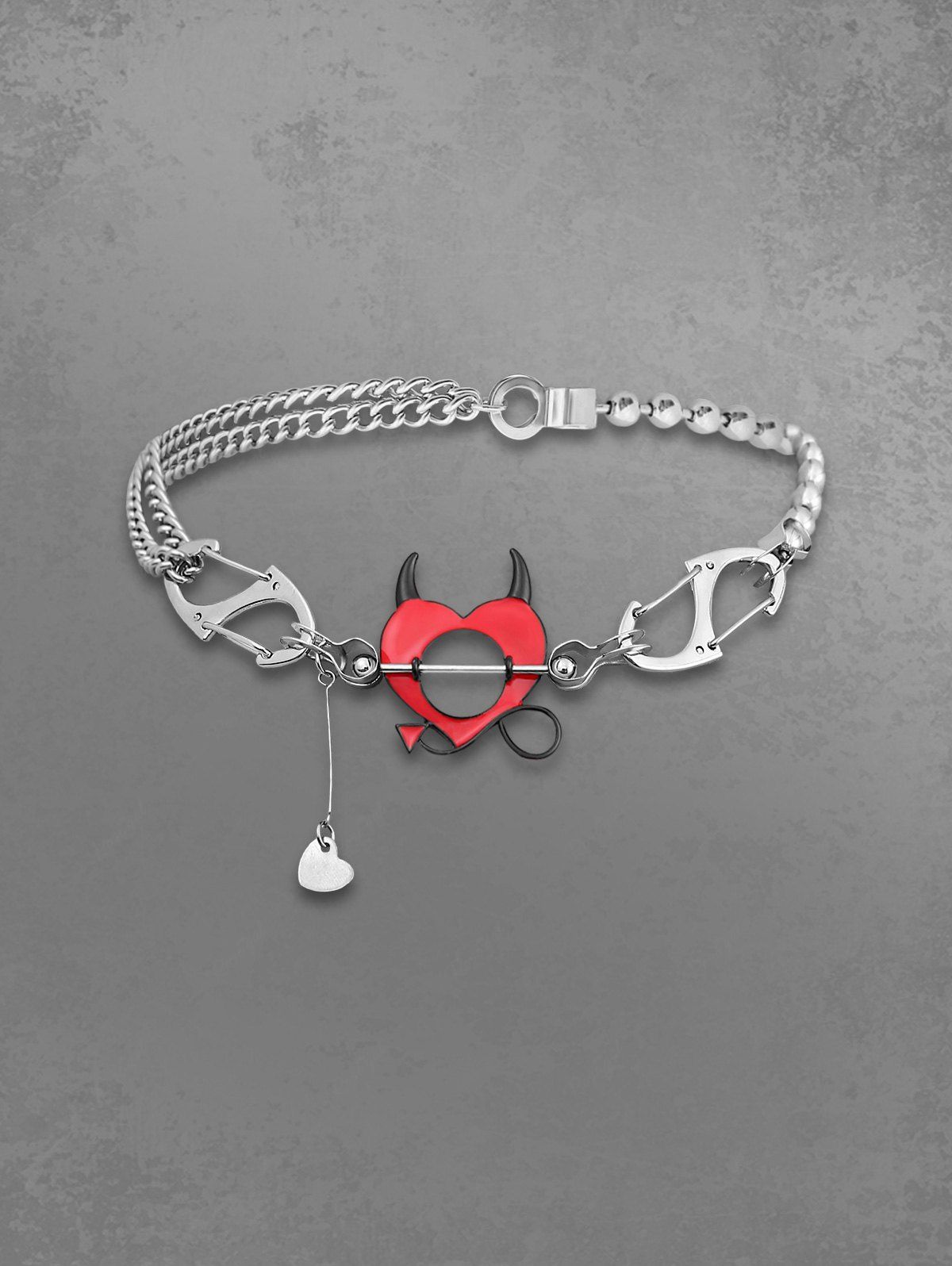 Little Devil Heart Buckle Linked Chains Necklace