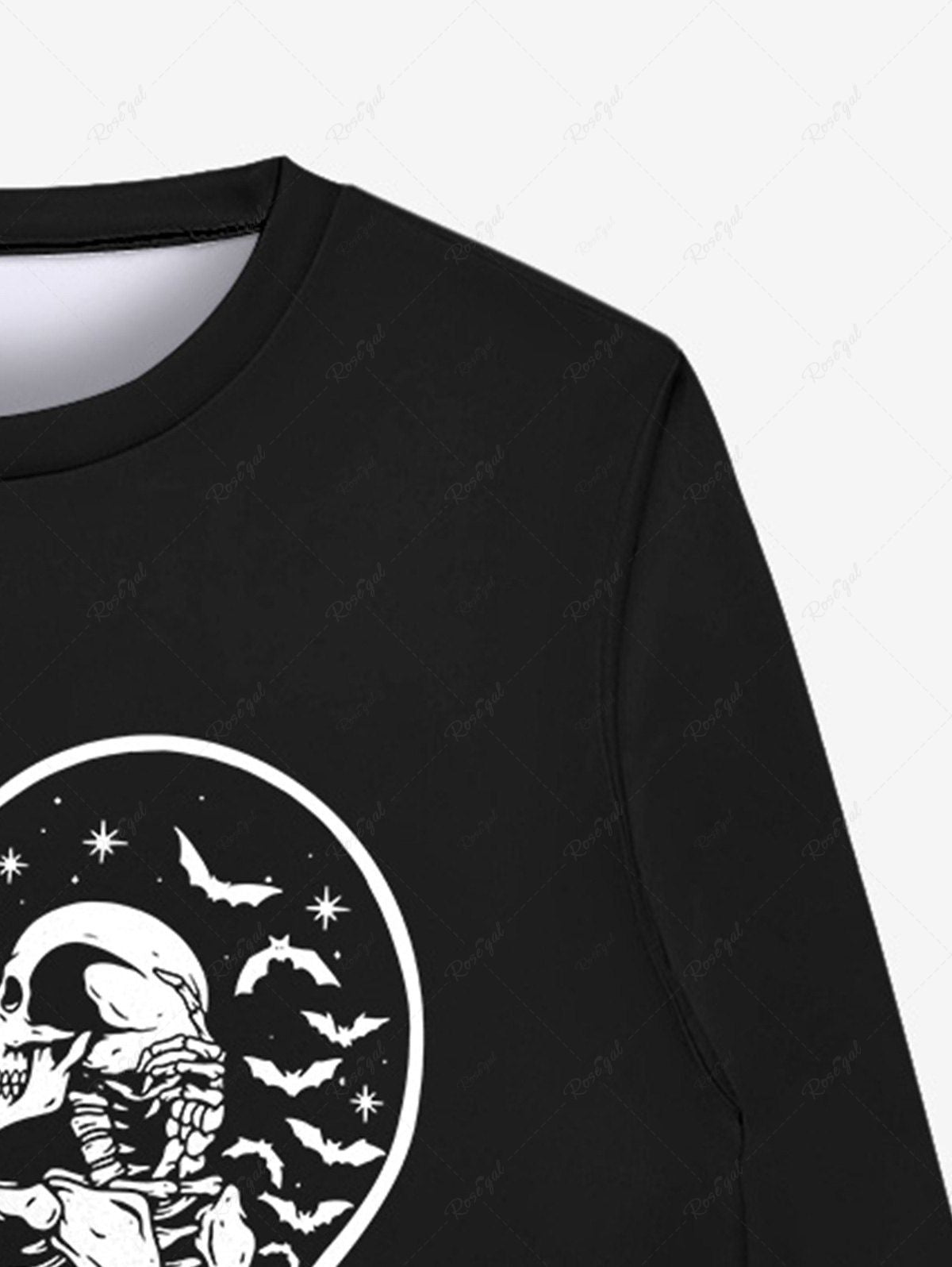 Gothic Valentine's Day Heart Skeleton Skulls Moon Birds Print Crew Neck Sweatshirt For Men