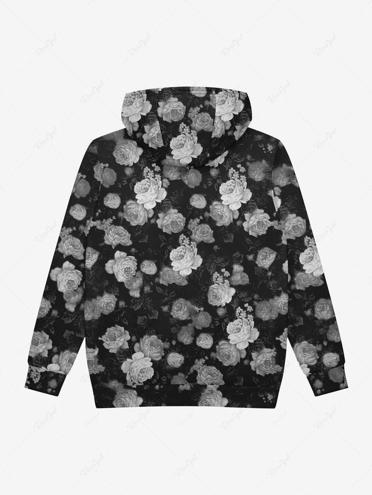 Rose print drawstring discount hoodie