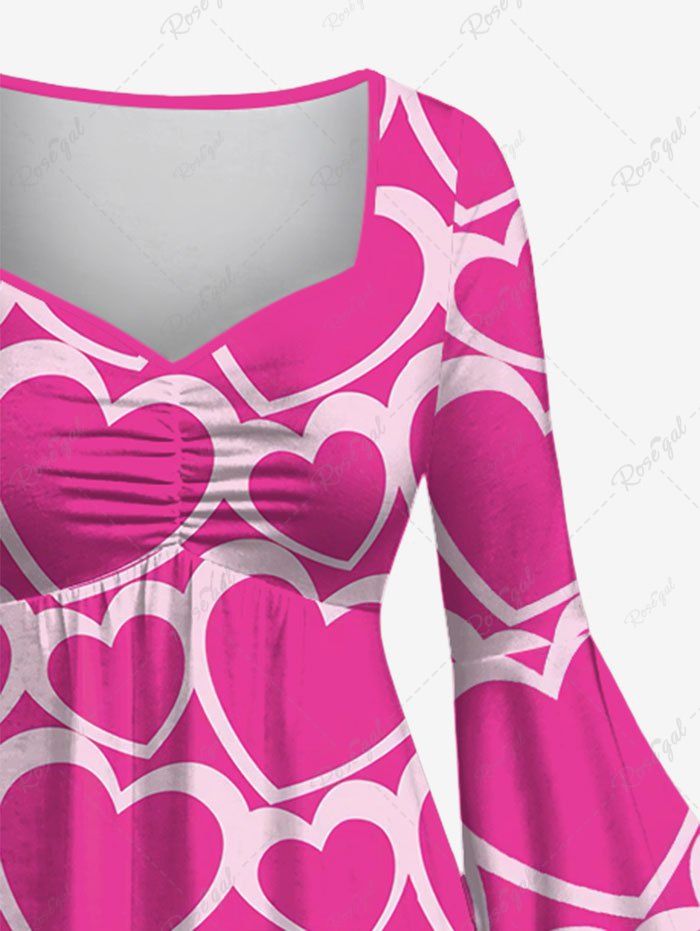 Gothic Plus Size Flare Sleeves Heart Print Ruched High Low Valentines A Line Dress