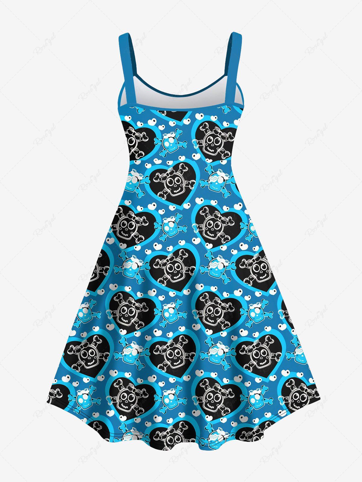 Gothic Plus Size Cute Skulls Heart Bowknot Print Valentines A Line Tank Dress