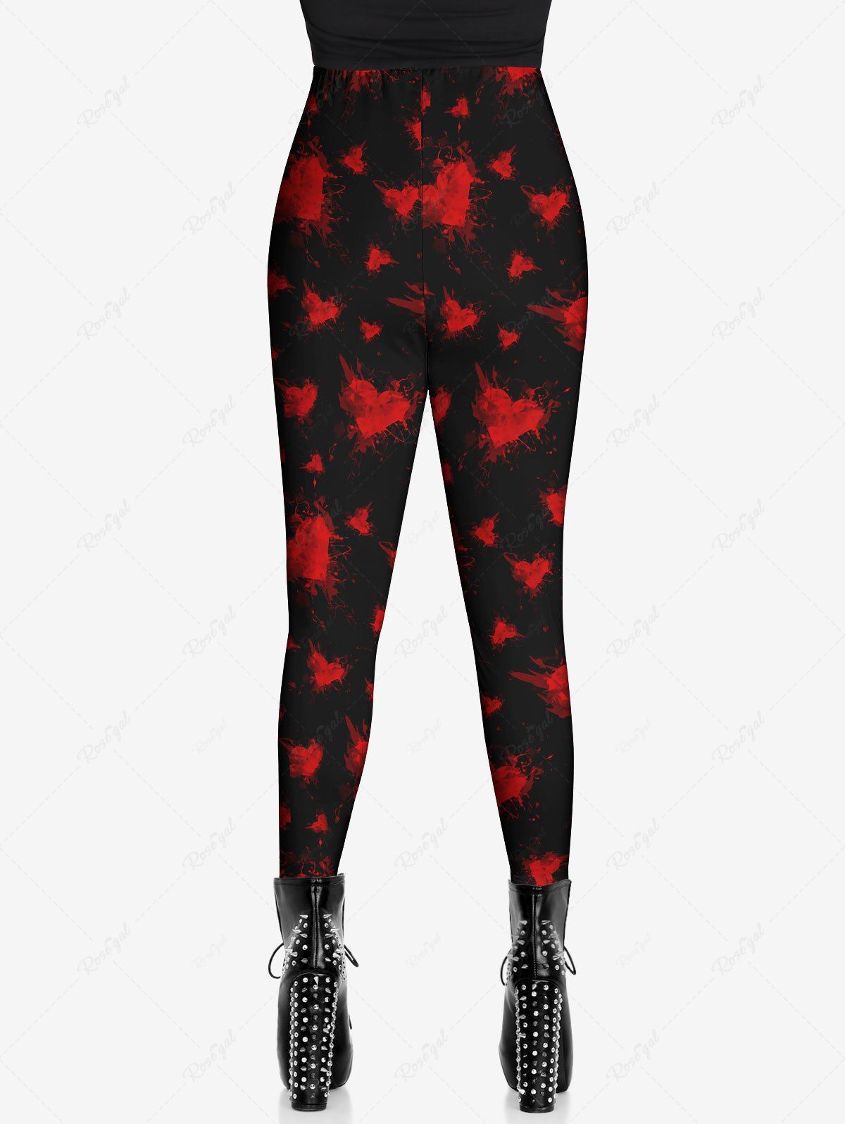 Gothic Plus Size Heart Painting Splatter Print Valentines Skinny Leggings