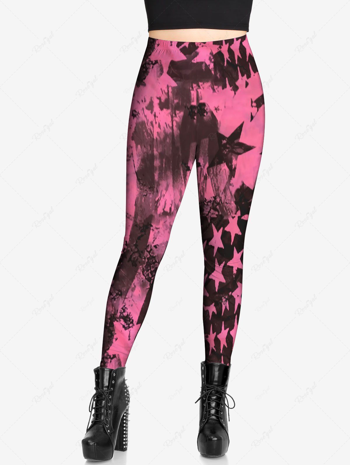 Gothic Plus Size Valentine's Day Ink Painting Stars Print Skinny Leggings