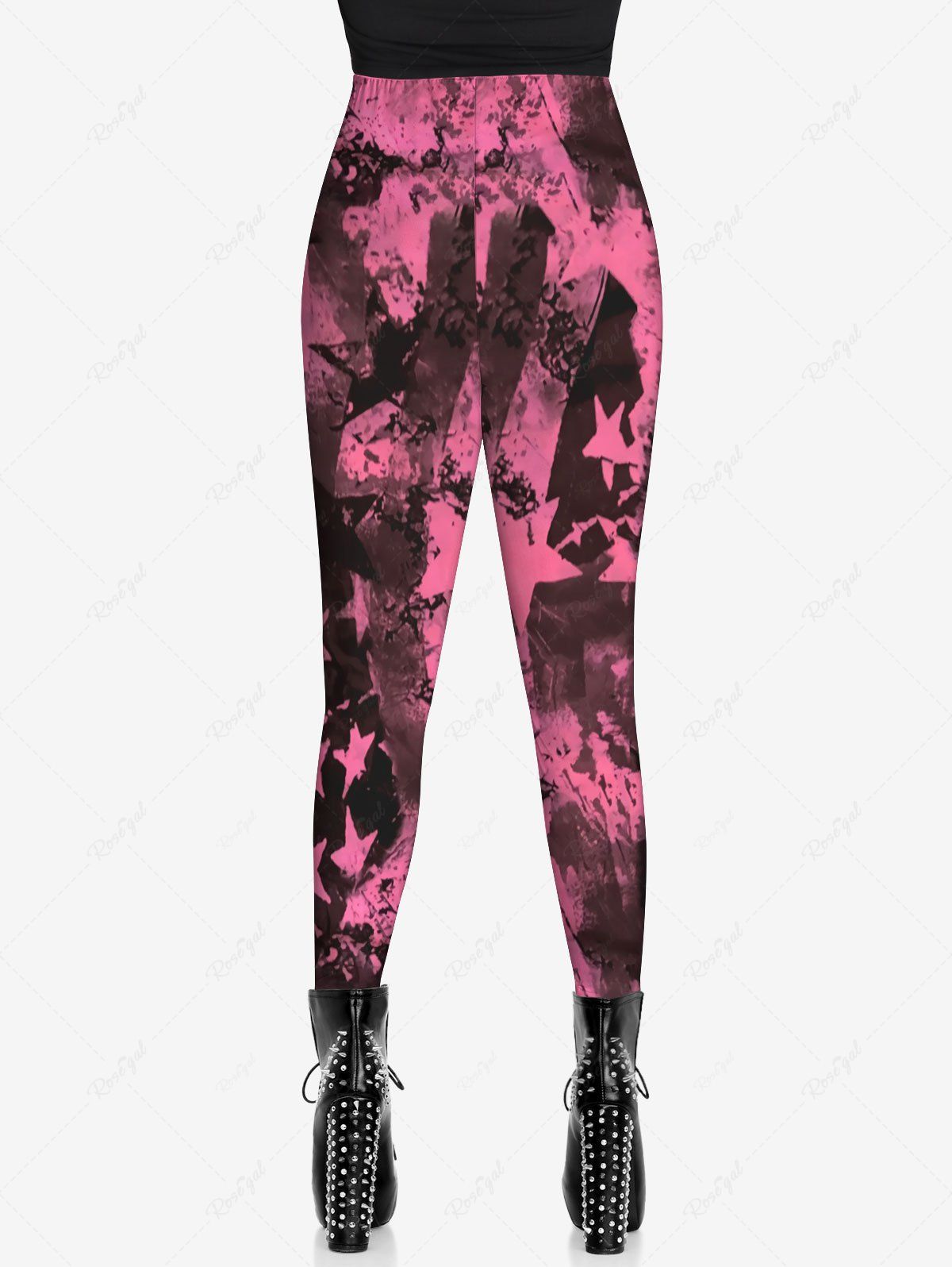 Gothic Plus Size Valentine's Day Ink Painting Stars Print Skinny Leggings