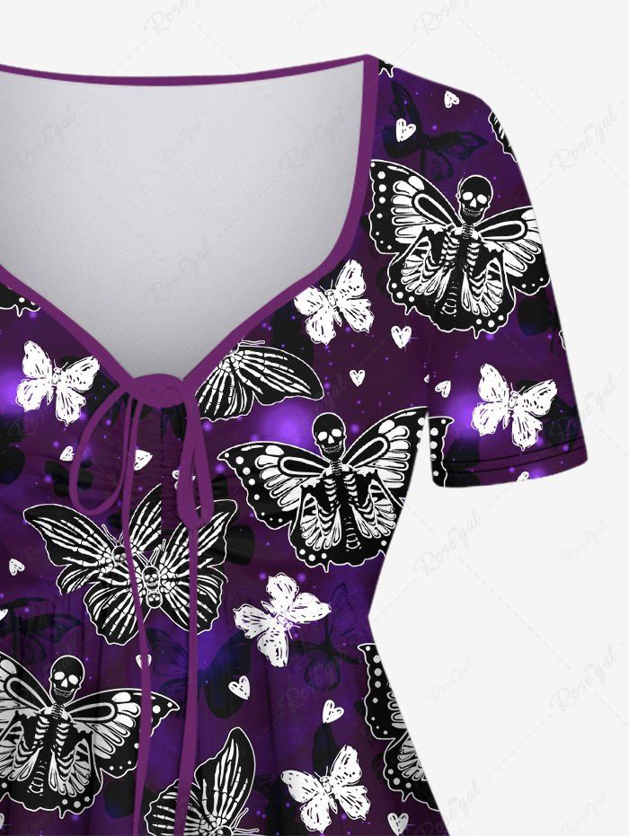 Gothic Plus Size Glitter Skeleton Butterfly Heart Galaxy Print Cinched A Line Dress