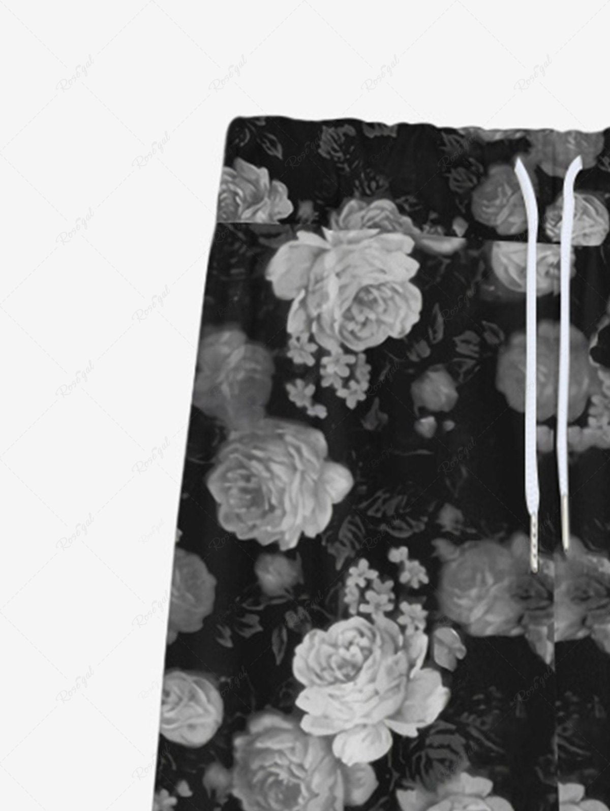 Gothic Rose Flowers Print Wide Leg Drawstring Sweatpants For Men