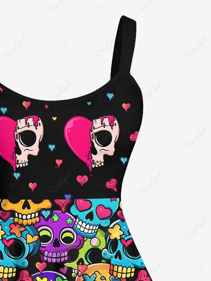 Gothic Plus Size Valentine's Day Colorful Cartoon Skulls Heart Stars Print A Line Tank Dress