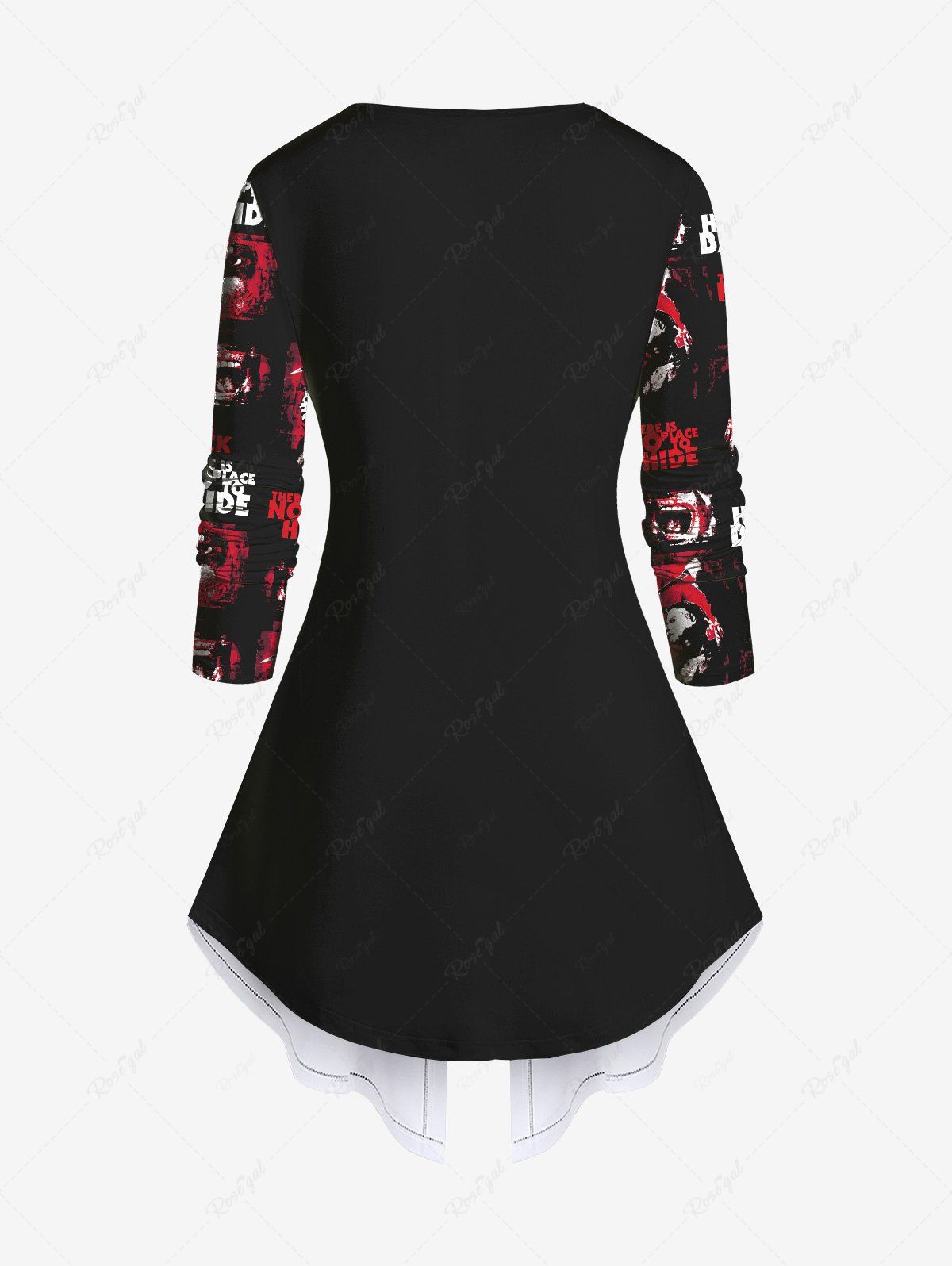 Gothic Vampire Letters Bloody Print Patchwork Asymmetric 2 in 1 Long Sleeves Top