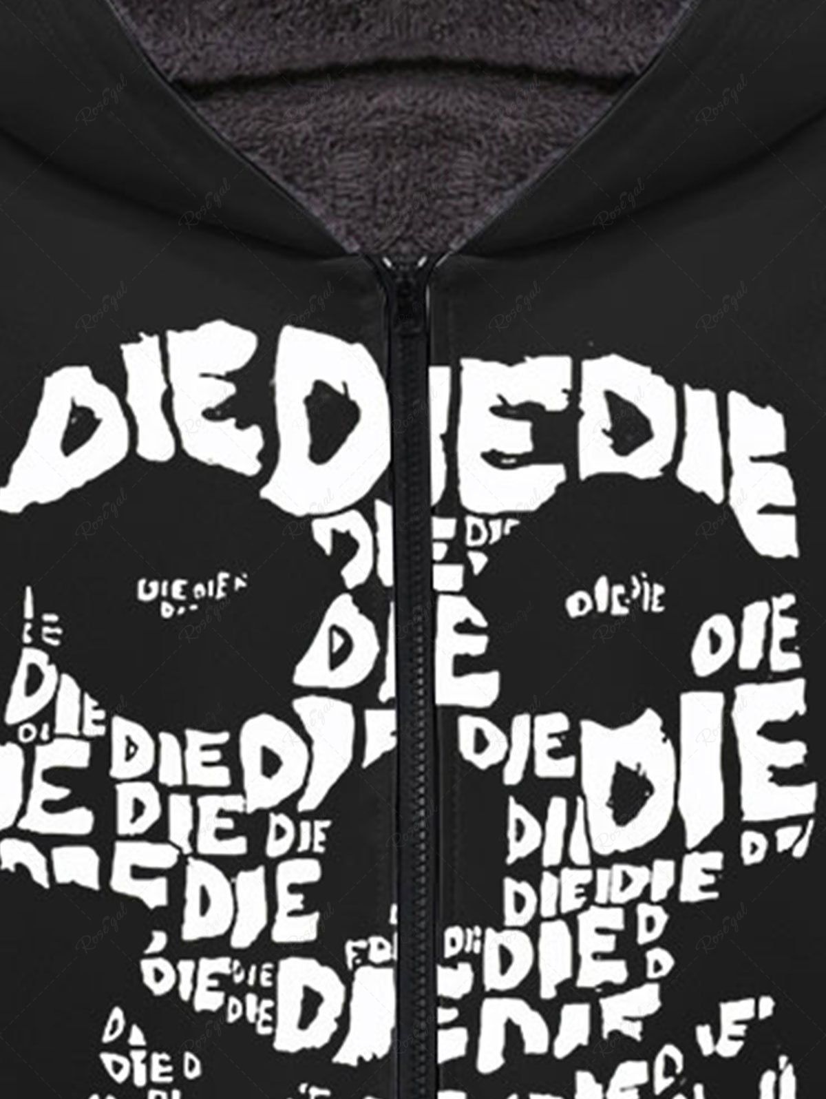 Gothic Letters Skulls Print Zipper Pocket Fleece Lining Hoodie For Men