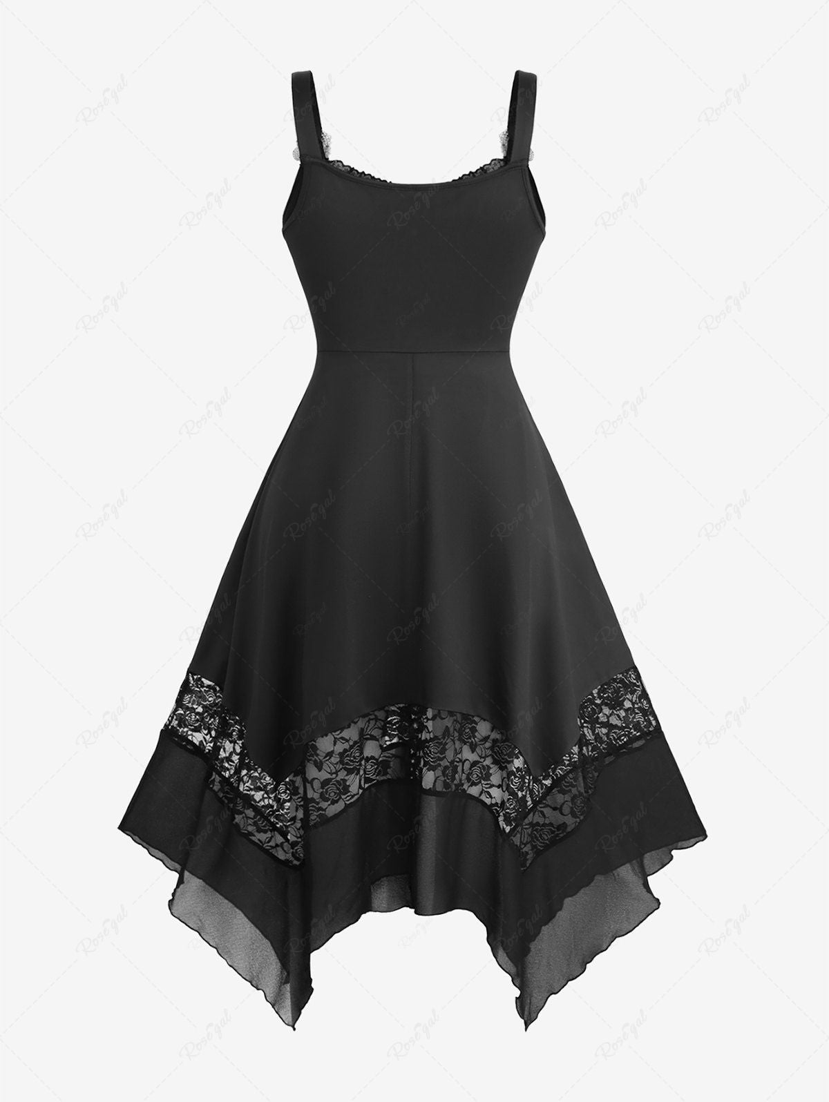 Gothic Plus Size Lace-up Grommets Floral Lace Patchwork Flower Buckle Asymmetrical Tank Dress