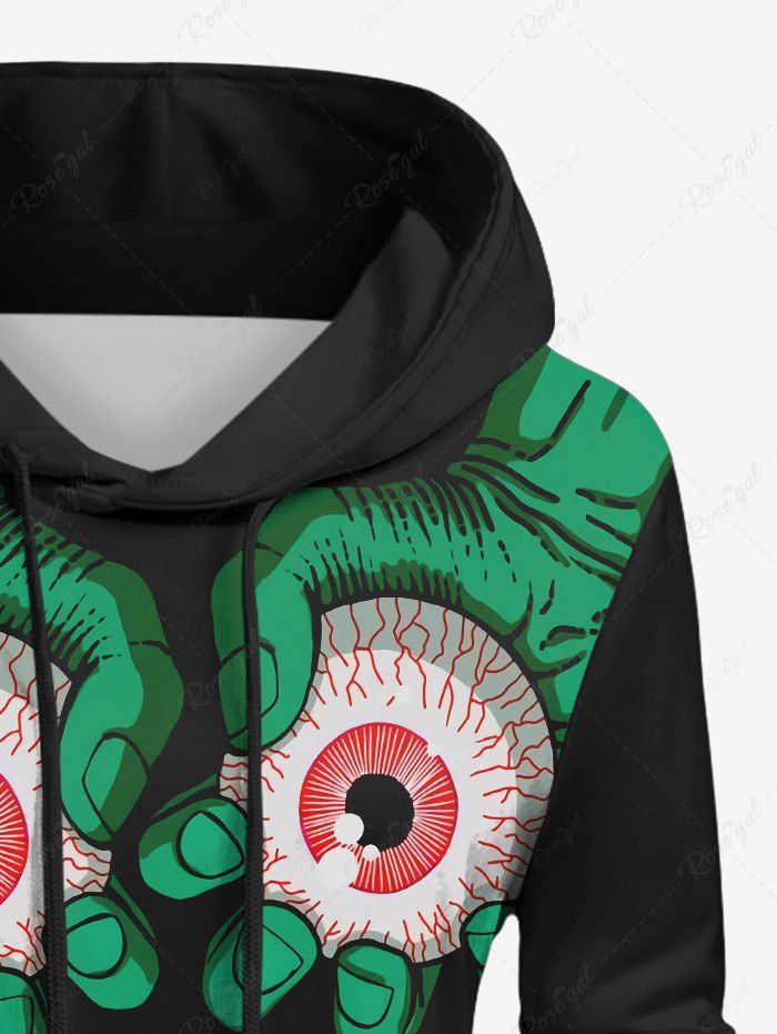 Gothic Plus Size Eye Hand Monster Face Print Pocket Drawstring Pullover Long Sleeves Hoodie