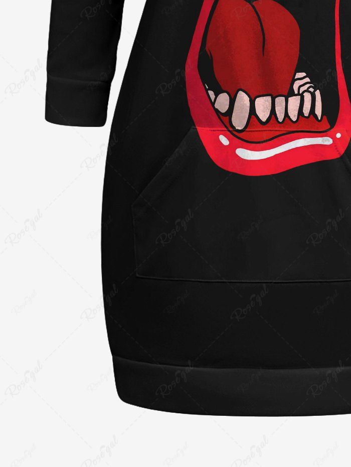 Gothic Plus Size Eye Hand Monster Face Print Pocket Drawstring Pullover Long Sleeves Hoodie