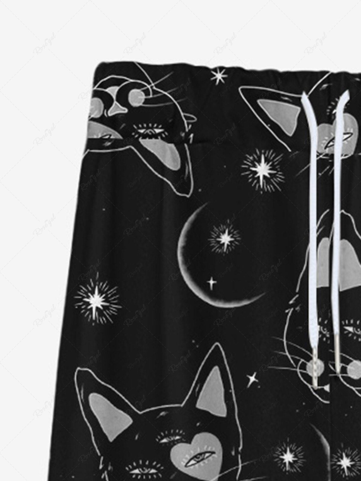 Gothic Cats Moon Stars Print Wide Leg Drawstring Sweatpants For Men