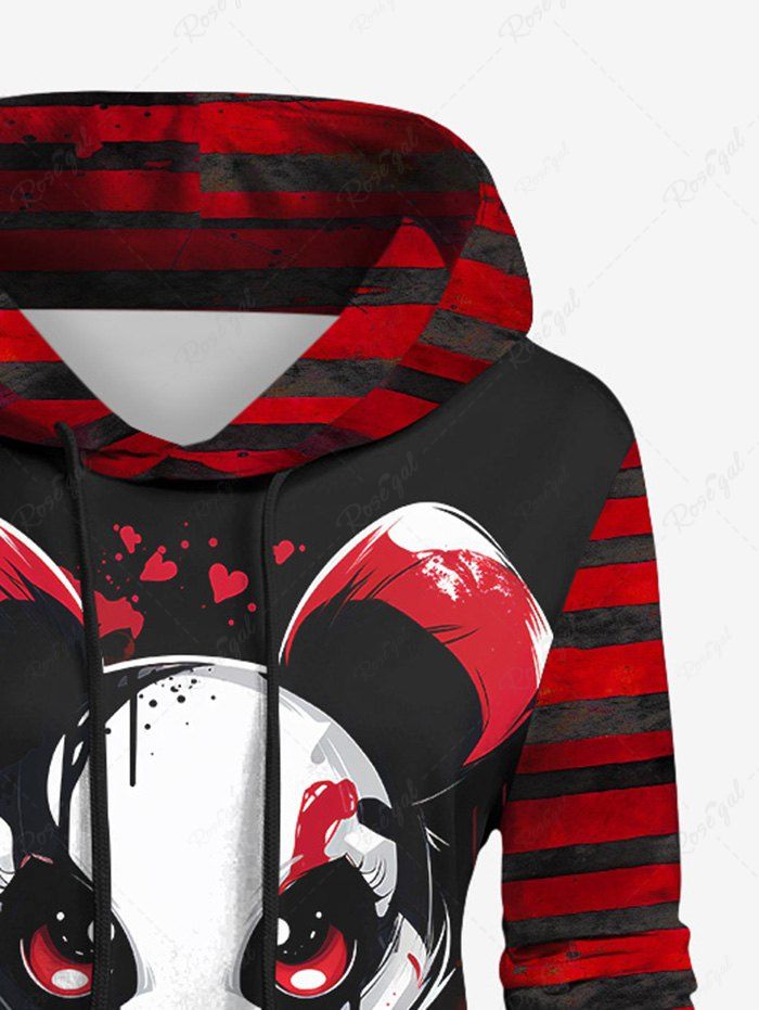 Gothic Bloody Dog Bowknot Painting Splatter Striped Print Pocket Drawstring Pullover Hoodie
