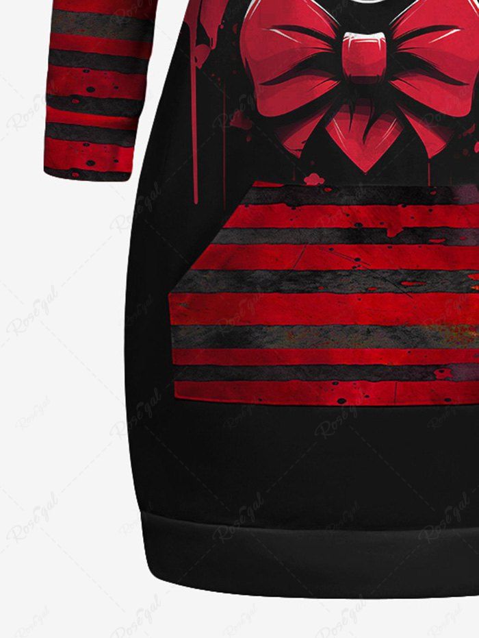 Gothic Plus Size Bloody Dog Bowknot Painting Splatter Striped Print Pocket Drawstring Pullover Hoodie