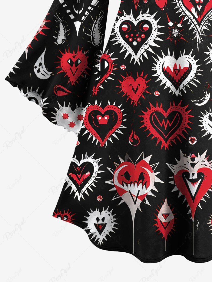 Gothic Plus Size Flare Sleeves Cute Ghost Face Heart Print Valentines A Line Dress