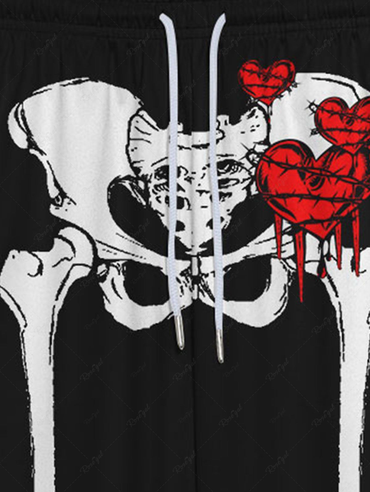 Gothic Valentines Skeleton Ripped Heart Print Drawstring Jogger Pants For Men