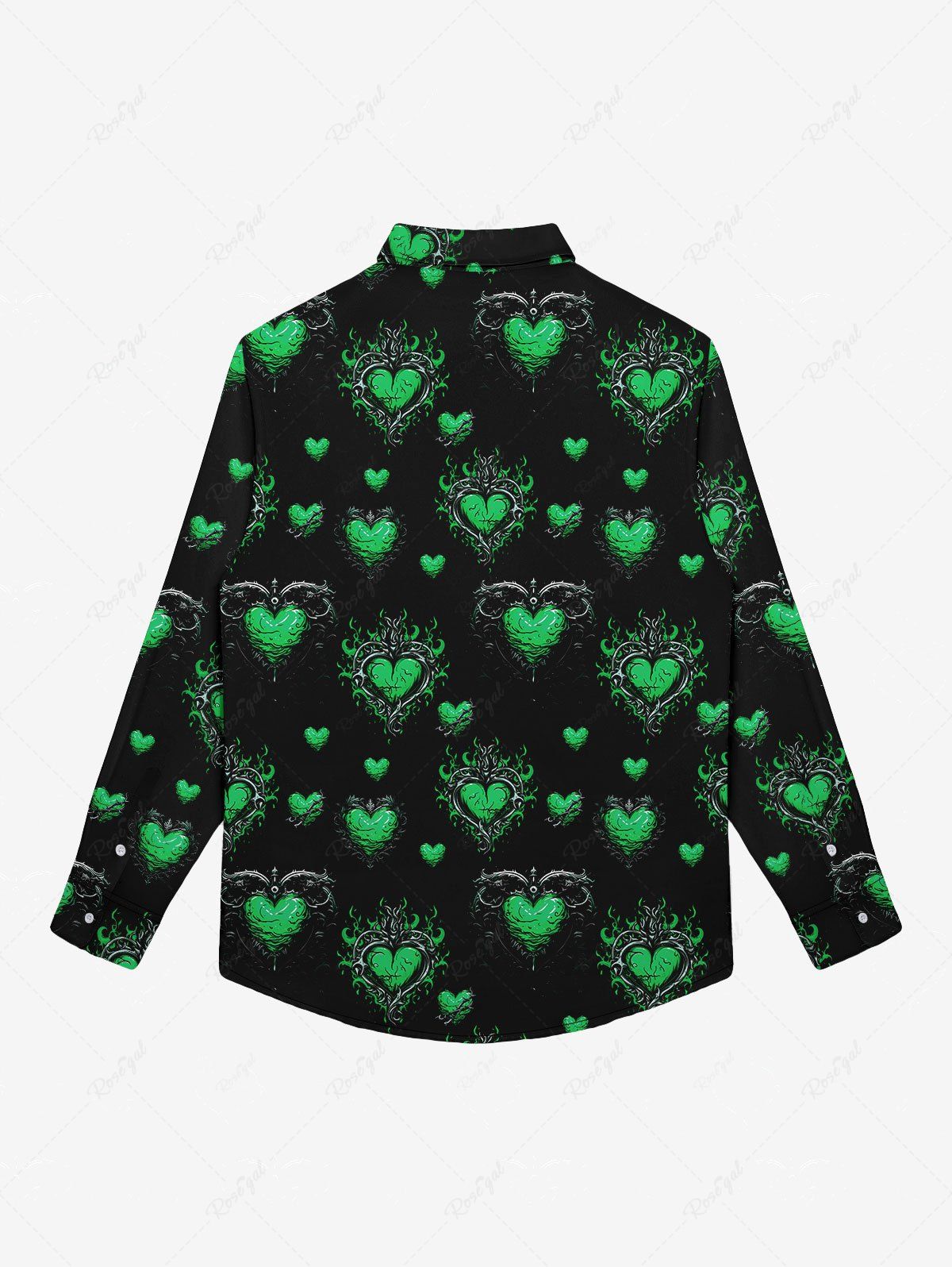 Gothic Plus Size Valentine's Day Heart Leaf Print Button Down Shirt For Men