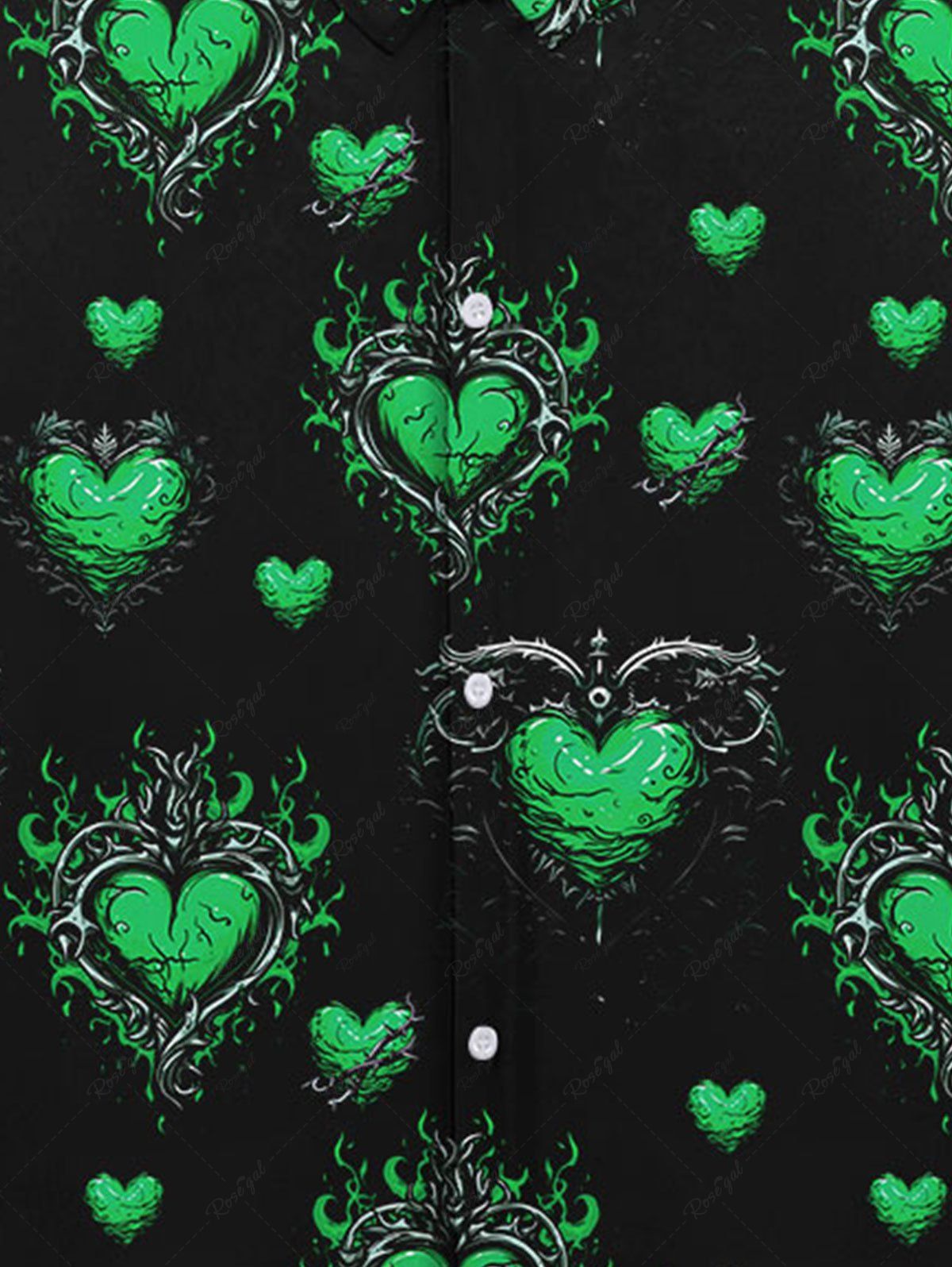 Gothic Plus Size Valentine's Day Heart Leaf Print Button Down Shirt For Men