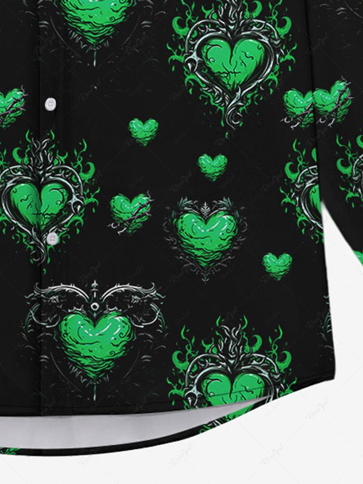 Gothic Plus Size Valentine's Day Heart Leaf Print Button Down Shirt For Men