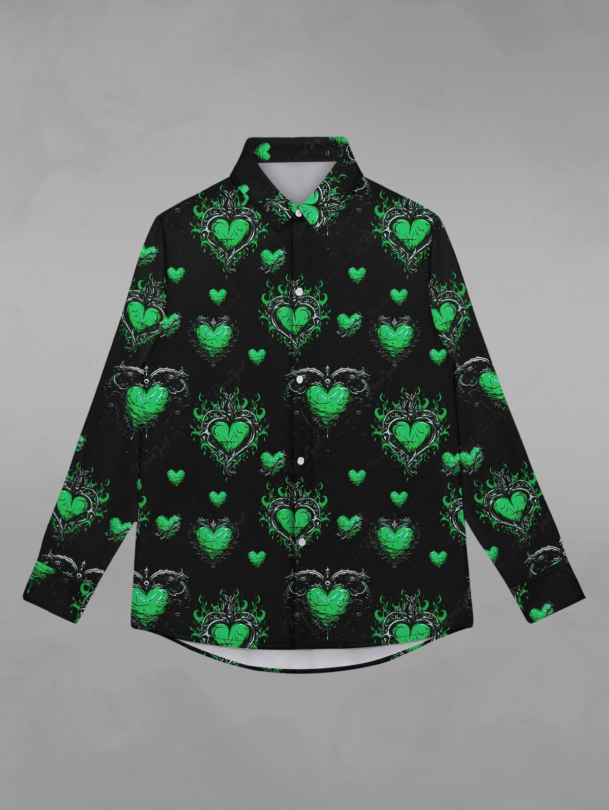 Gothic Plus Size Valentine's Day Heart Leaf Print Button Down Shirt For Men